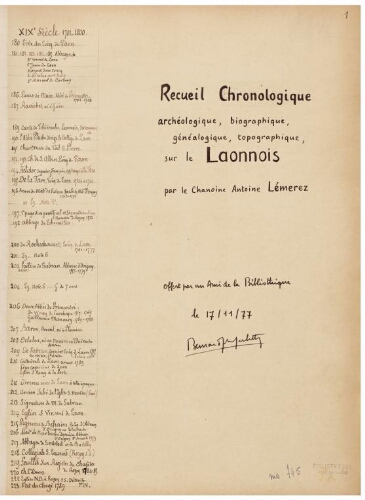 Recueil chronologique archéologique, biographique, généalogique, topographique sur le laonnois