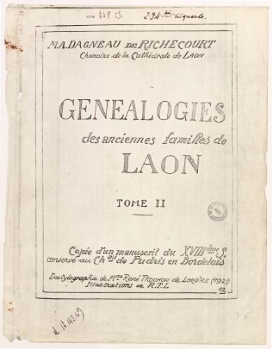 Généalogies des anciennes familles de Laon, t.2 LAM-LEG