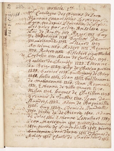 Catalogue des doyens de Laon, depuis l'incendie de l'église